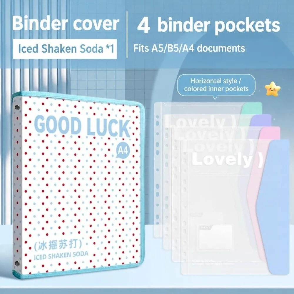 Classeur à fermeture éclair A4 à motifs à pois, durable, avec anneaux amovibles, 4 trous, pour organiser les documents, classeur A4 B5 A5, rangement de papier.