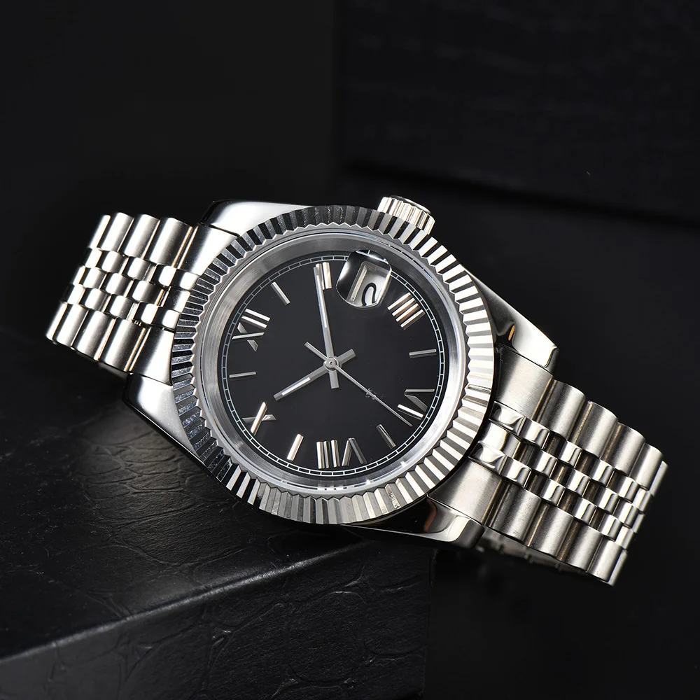 นาฬิกาสเตนเลสเคสกระจกแซฟไฟร์สเตนเลสนาฬิกากลไกอัตโนมัติมี NH35นาฬิกาข้อมือสำหรับผู้ชายขนาด41มม. นาฬิกากันน้ำปรับแต่งได้ NH35