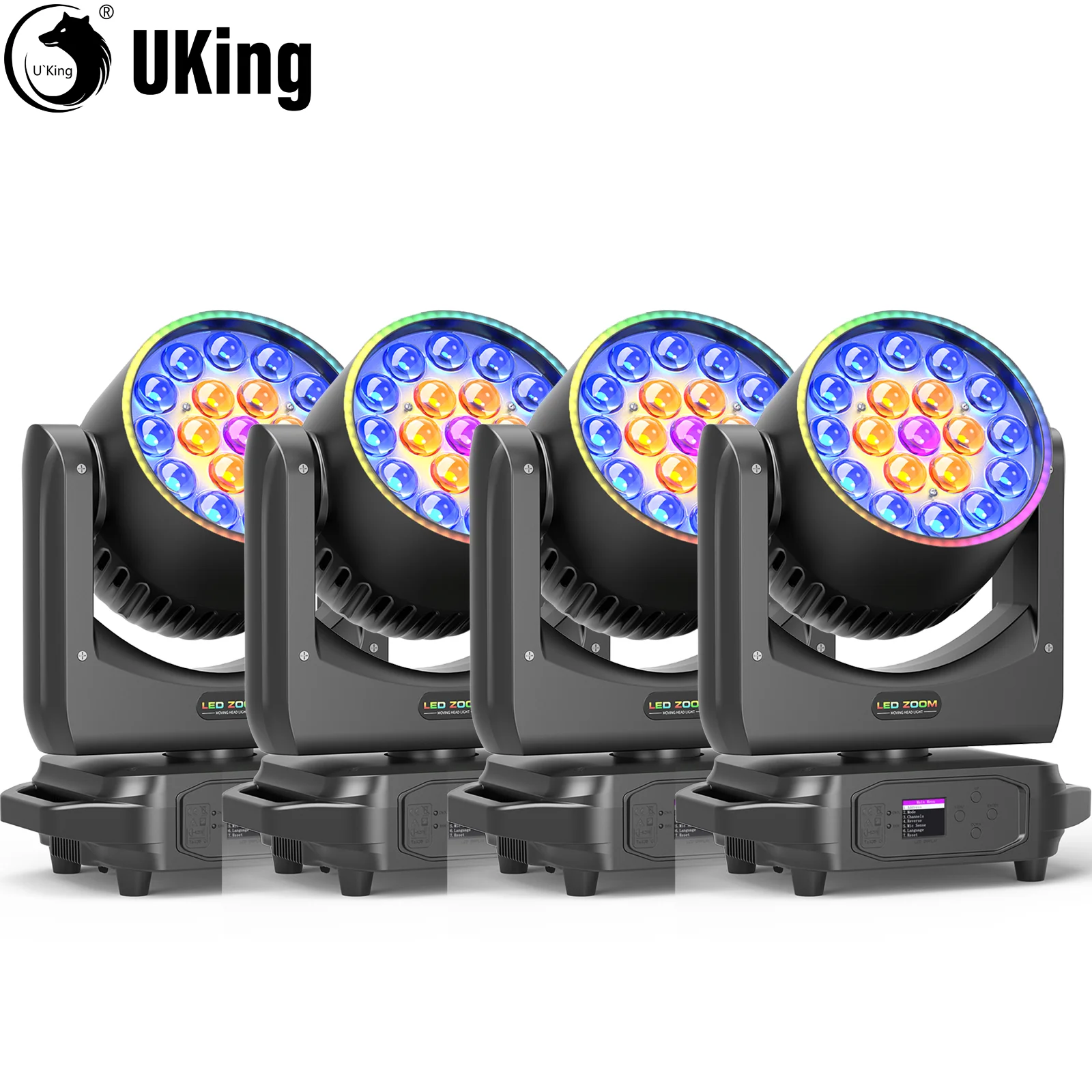 

U'King 4 шт. 220 Вт движущийся головной фонарь с полосой 19X8W RGBW светодиодный луч зум стробоскоп сценический свет DMX DJ свет для свадебной вечеринки КТВ бар