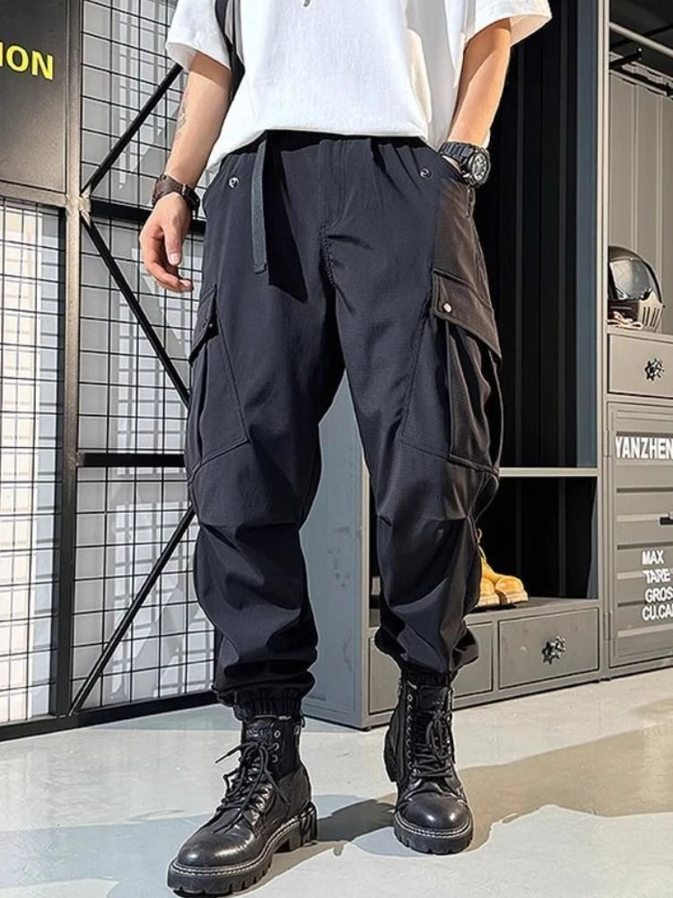 Schwarze Baggy Multi Pocket Herren Harem Cargohose Koreanischer Stil Günstigste Hose Harajuku Neu in Street Aesthetic Emo Male Hose