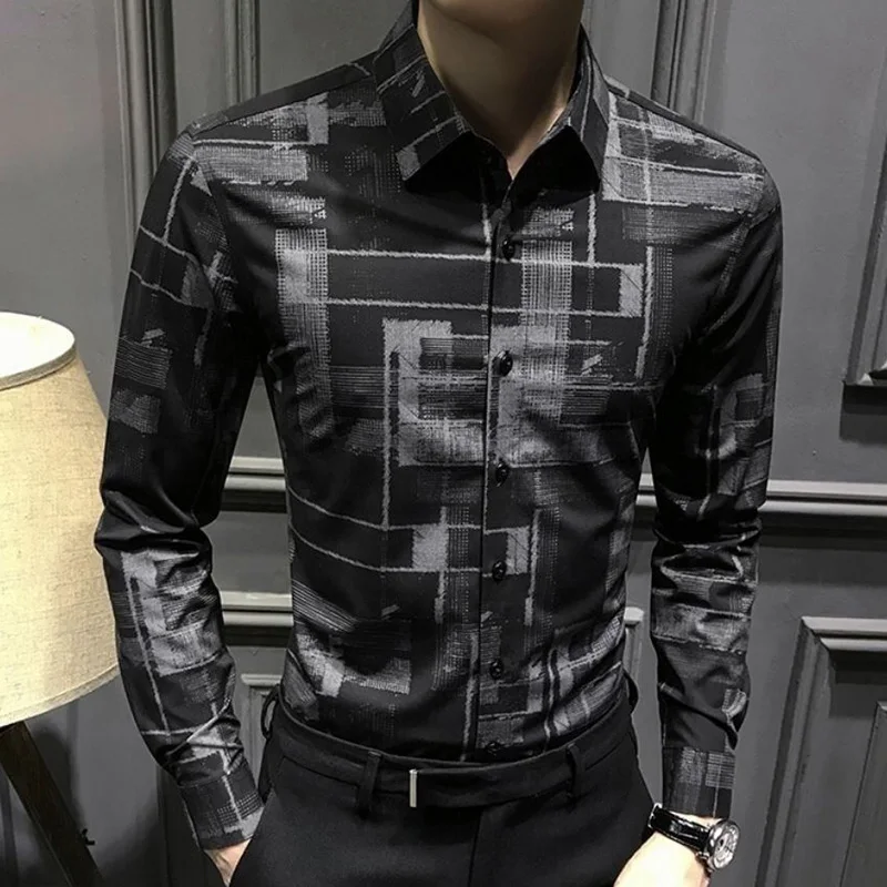 Stylish Lapel Button All-match Printed Shirt Men Clothing 2023 Autumn New Oversized Casual Tops Loose Korean Shirts