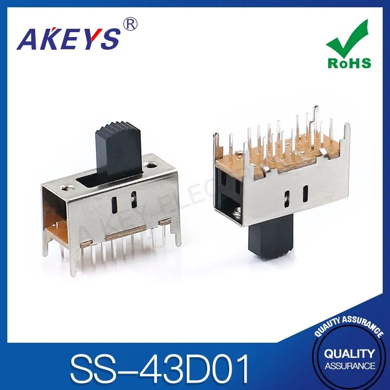 10pcs SS-43D01 (4P3T) 14mm Handle Height 3 Position Toggle Sliding Switch 4 Fixed Feet 16 Pin Vertical