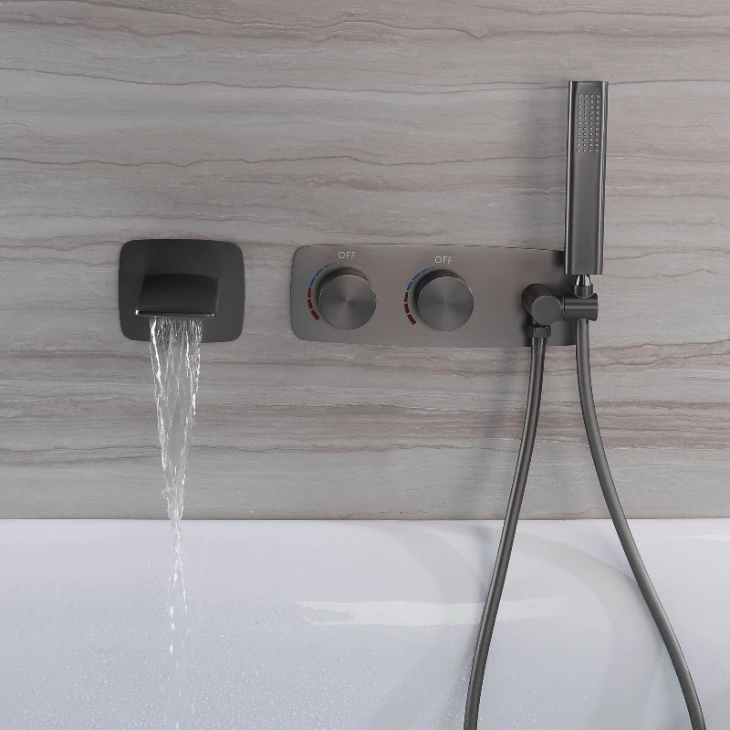 FARRETE Wall mounted design brushed gold brass bathtub faucet Embedded dual handle hot and cold water 2-function bathroom mixer