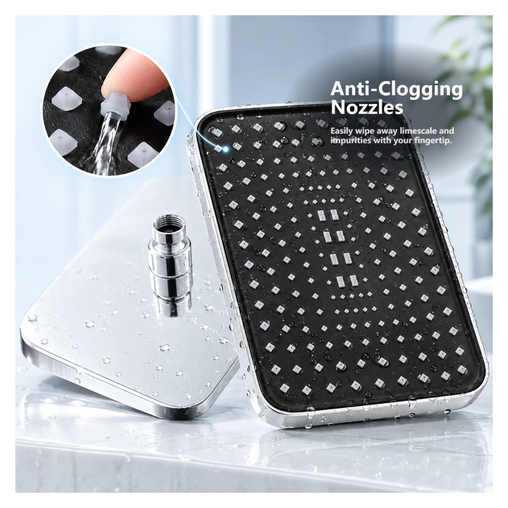 Square Showerhead, Overhead Rainfall Shower, High Flow Shower Head, universal Shower Nozzle, Water-Saving Shower Fixture