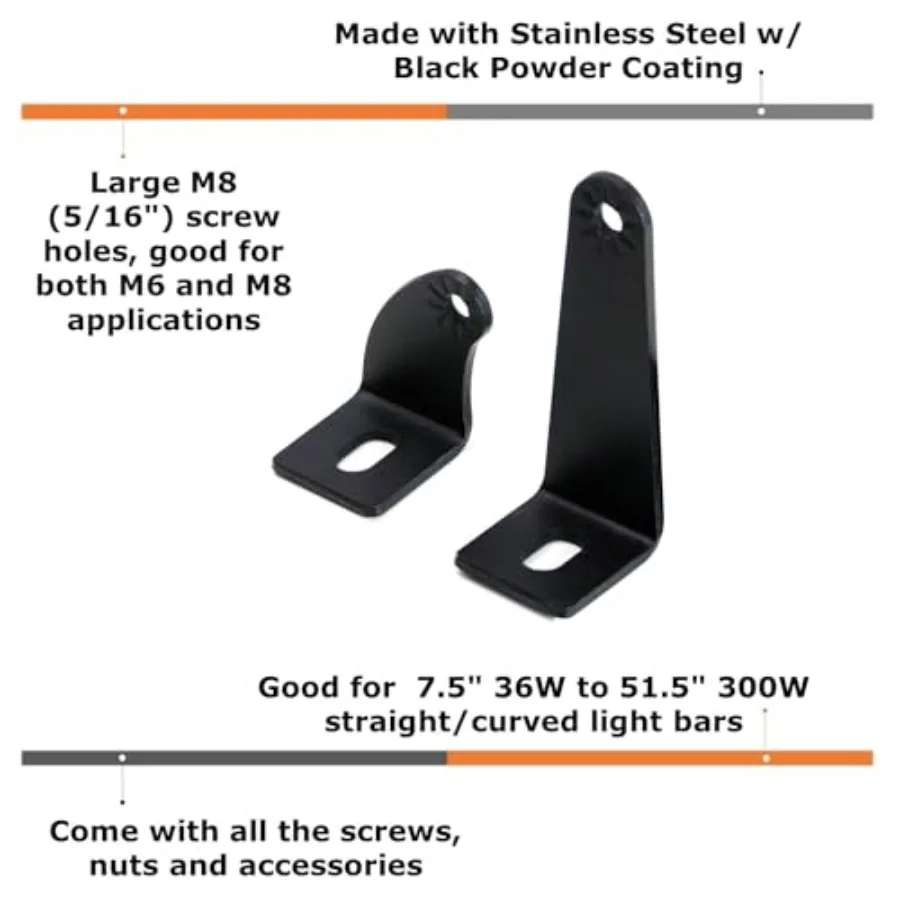 2-Pack Universal Side Mounting Brackets Compatible with Straight or Curved LED Light Bar Most 20 30 40 42 50 52 Inches