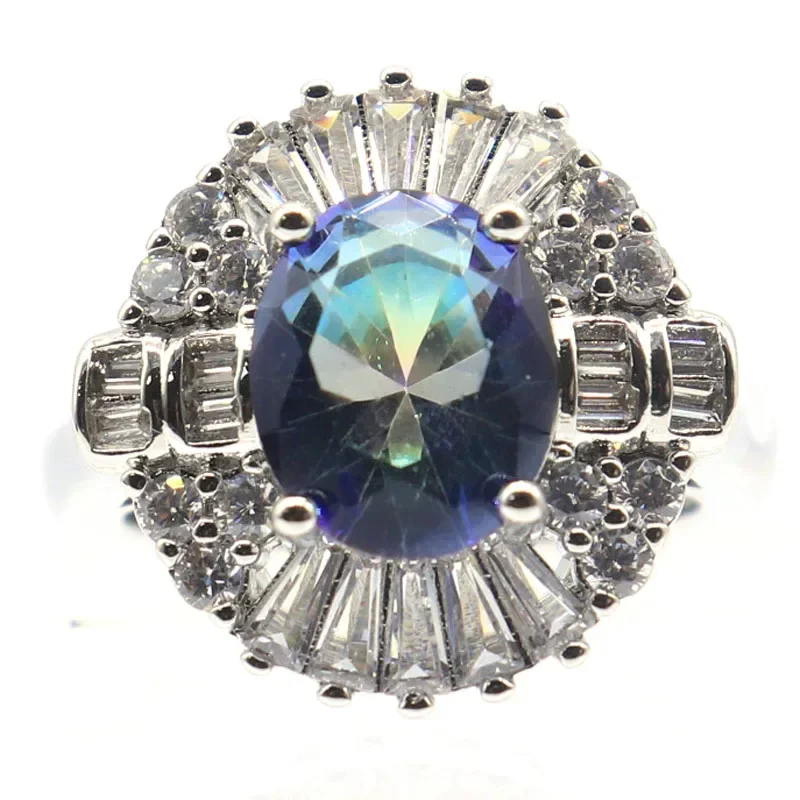 

Buy 4 Get 1 Free 7.8g Customized 925 SOLID STERLING SILVER Rings Fire Rainbow Mystic Topaz CZ Women Many Sizes