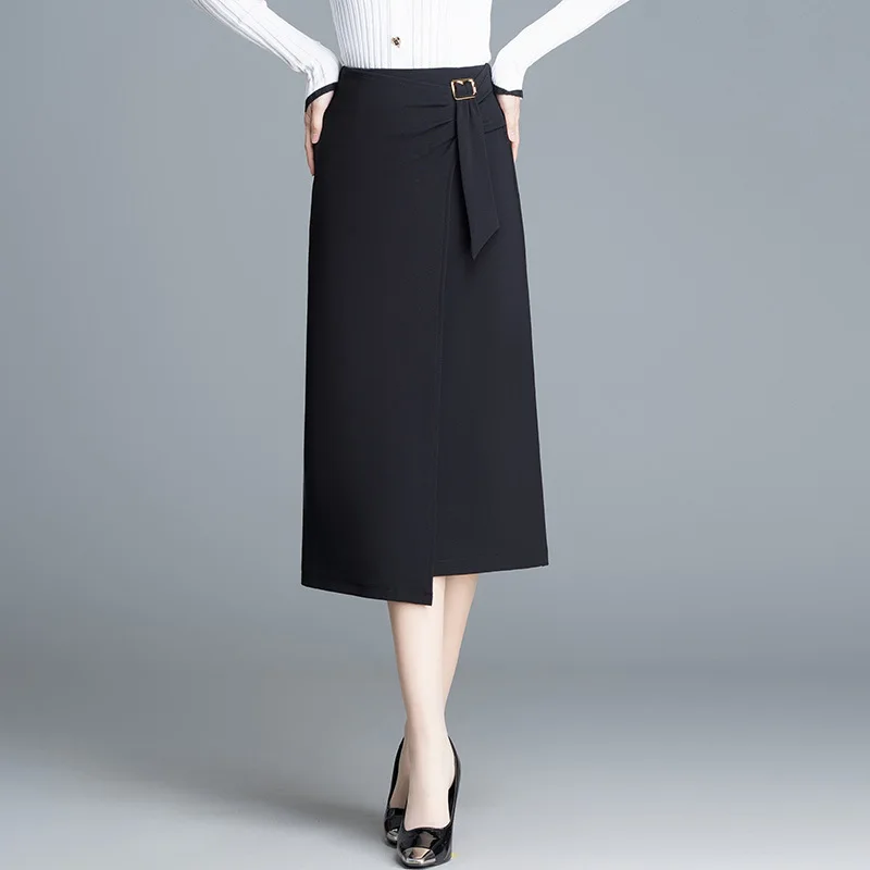 

Women Chic High Waist Irregular Black Bodycon Suit Skirt Spring Autumn Office Lady Elegant Slim Casual Mid-long Skirts 4XL 2409