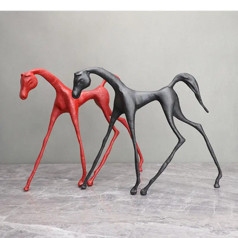 

Abstract Cast Iron Horse Statue Minimalist Metal Crafts Sculpture Living Room Decoration Tabletop Ornaments