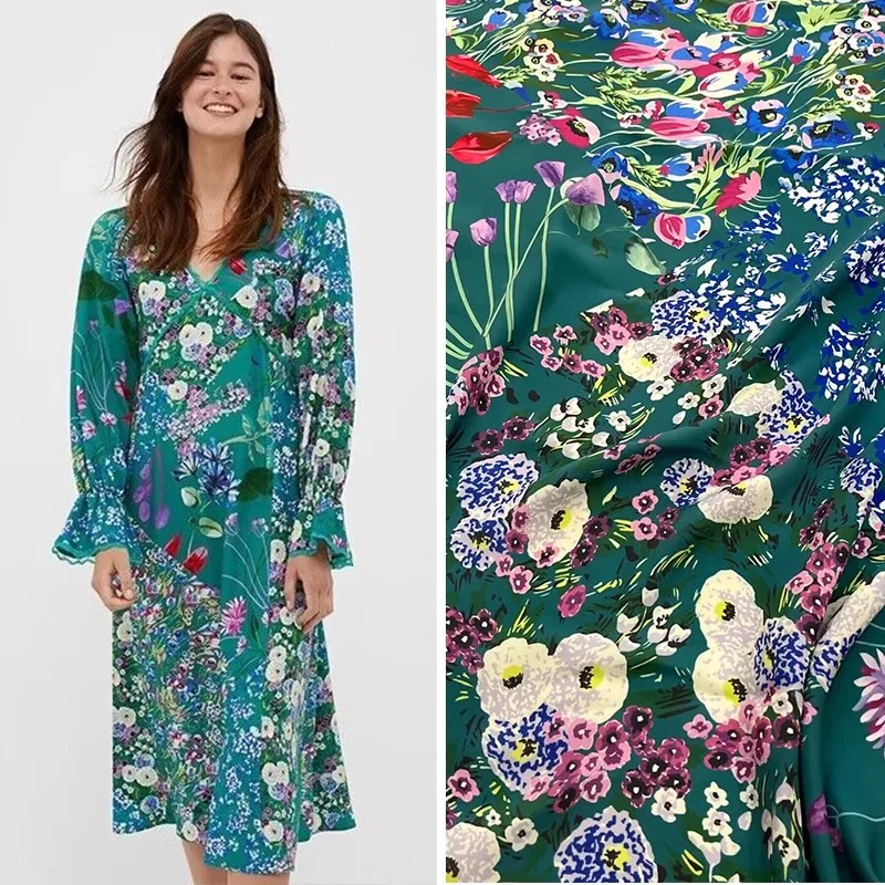 Tissu en polyester ou coton imprimé de plantes et de fleurs pour femmes, matériel de couture fait à la main, robe et chemisier, Europe et Amérique, gril de bricolage