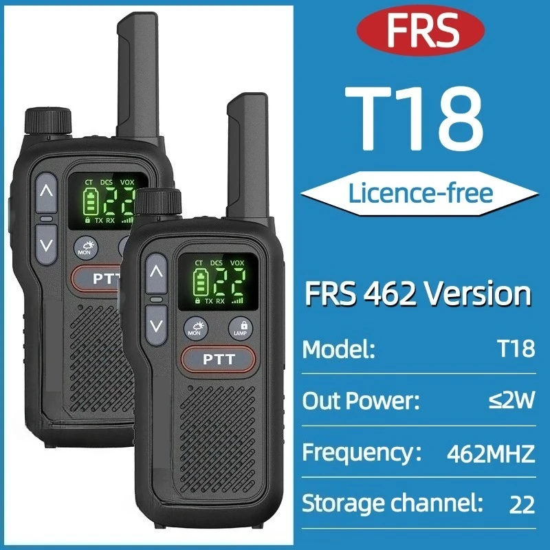 2PCS For Baofeng BF-T18 Mini Walkie Talkie PMR FRS Dual PTT Flashlight Portable Type-C Charger VOX NOAA Service For Hunting