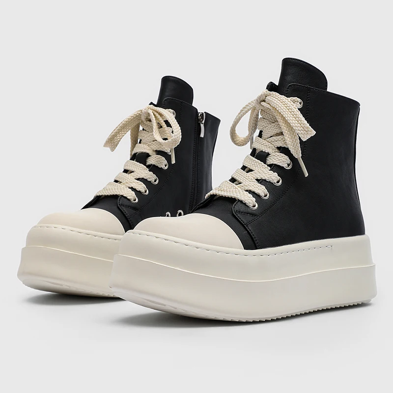 Trendy Black White Color Blocked High Top Casual Board Shoe with Side Zipper Circular Eyelets Decoration Breathable Street Boots