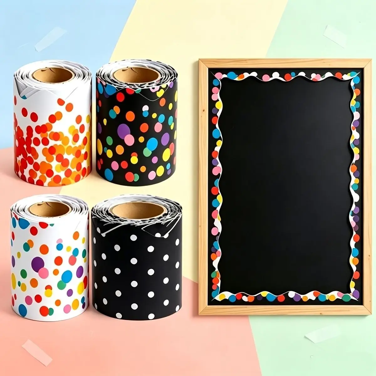 Bulletin Board Border Colorful Dot Scalloped Border Trim Rolled Classroom Bulletin Board Decoration for Back to School