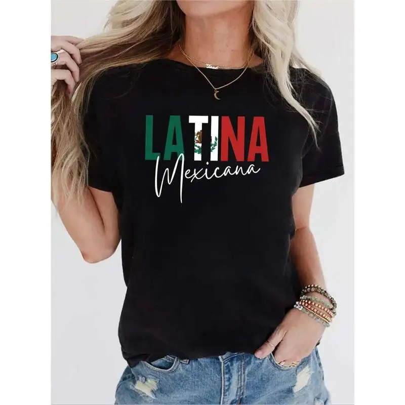 

Women's Letter Print Round Neck Tee, T Shirts for Women, Vintage Graphic Tees, Casual Fashion Short Sleeve T-shirt For Daily