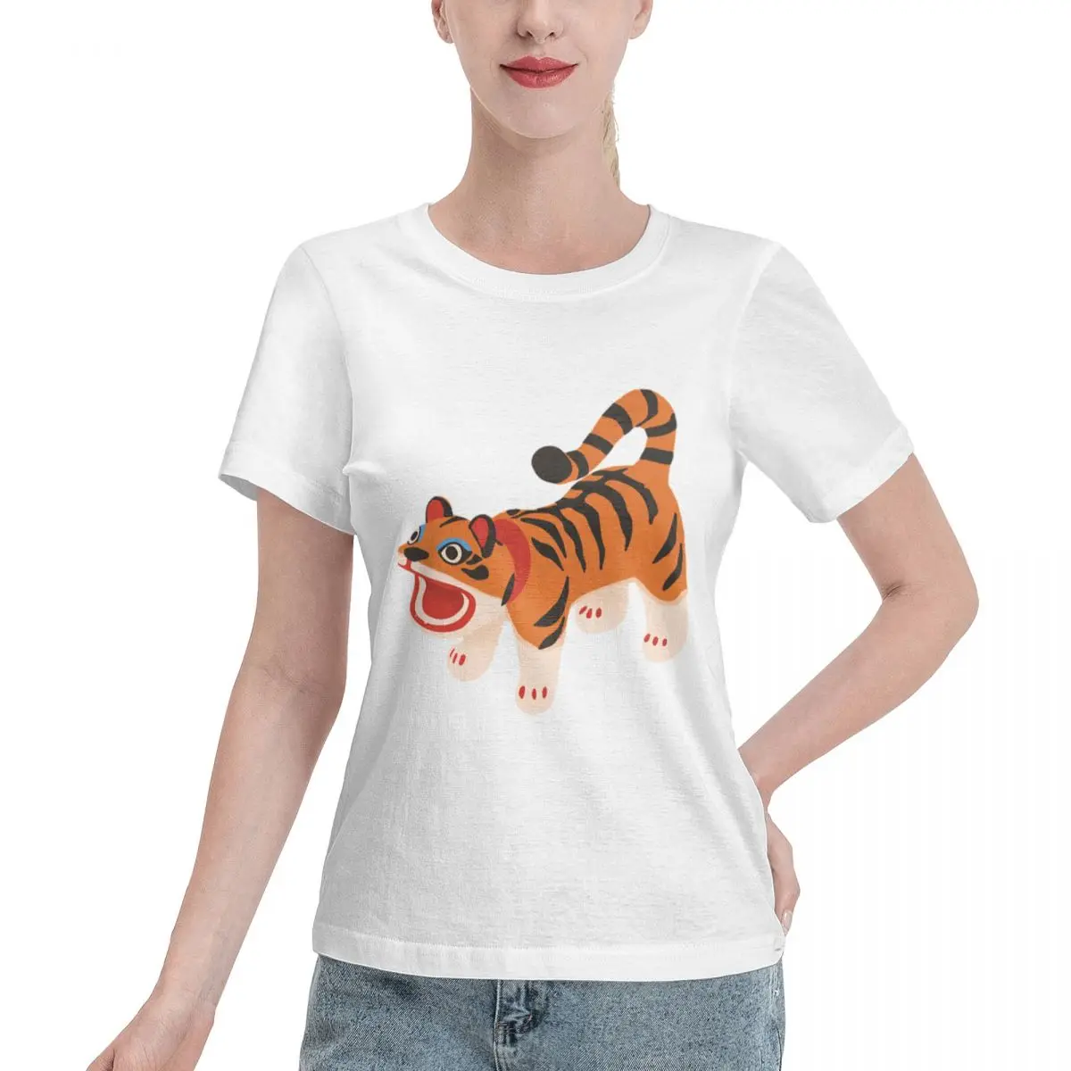 Blank For Print Paper Tiger Active Women's T-shirt Party Regular Fit Tee