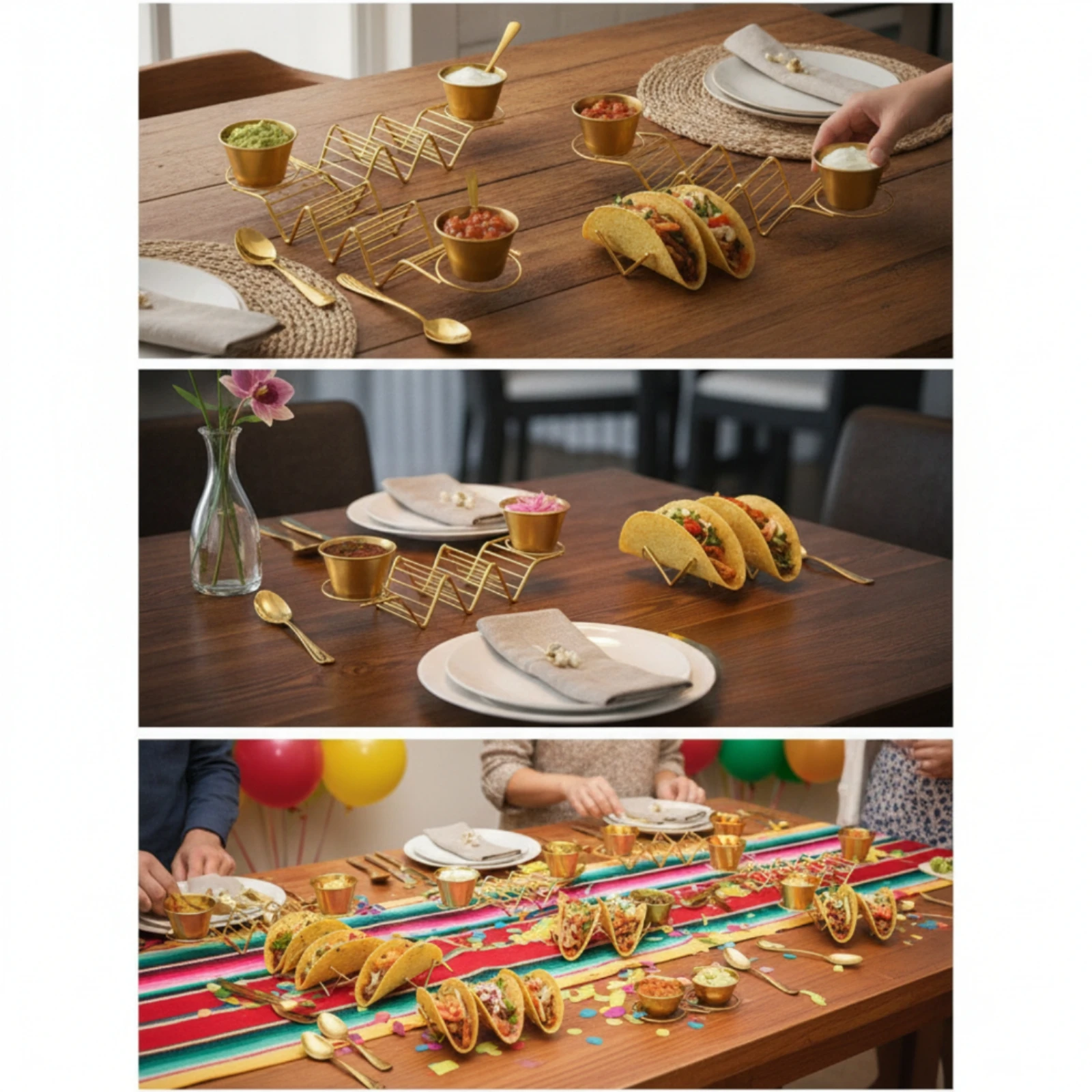 10 Pieces Taco Holder with Sauce Cups Polished Taco Stand with Sauce Cups Wavy Rust Resistant for Hosts, Parties, Dinners