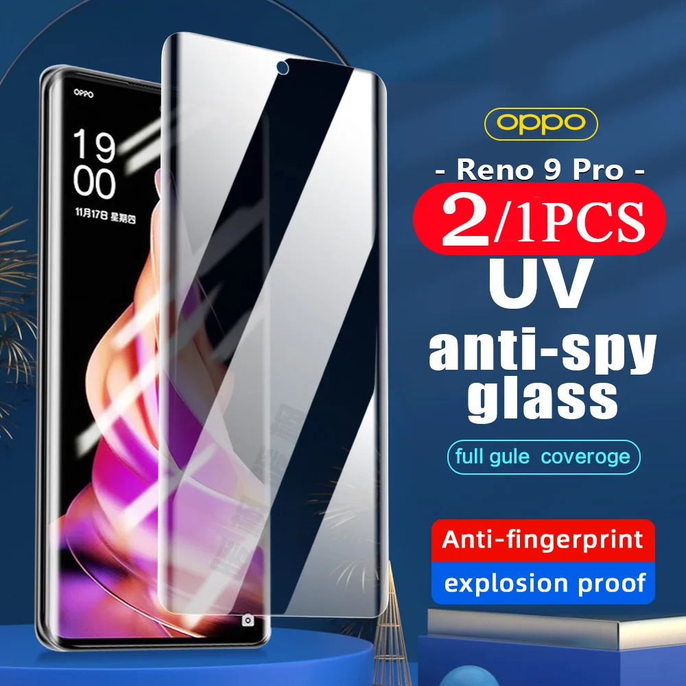 2/1 stücke 9D UV anti-spy Privatsphäre glas Für oppo reno 9 6 5 4 3 A1 pro plus UV Gehärtetem Glas abdeckung Screen Protector Schutz Film