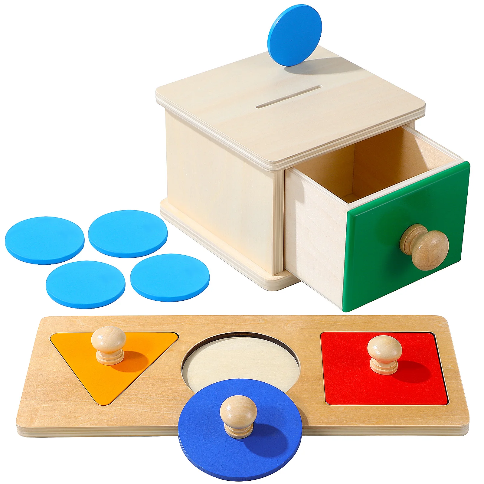 

Montessori Wooden Toy Set Geometric Coin Box Puzzles Smooth Corners Educational Fun Toddlers Baby Box