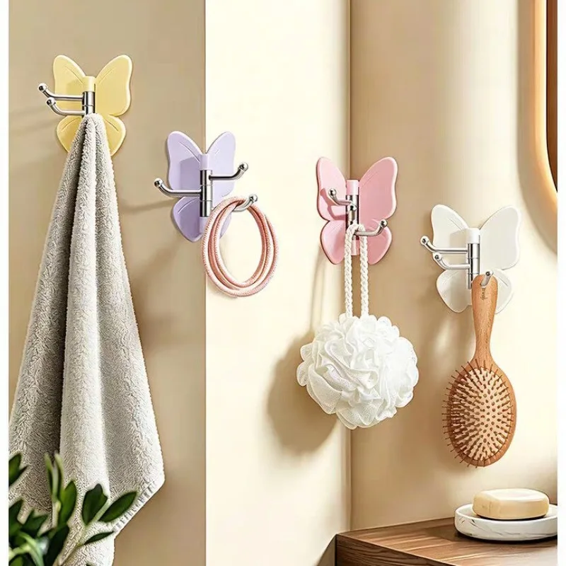 1-20PCS Adhesive Rotatable Butterfly Hook No Drill Corner Wall Mount Hanger for Towels Keys Coats Bags Clothes Storage