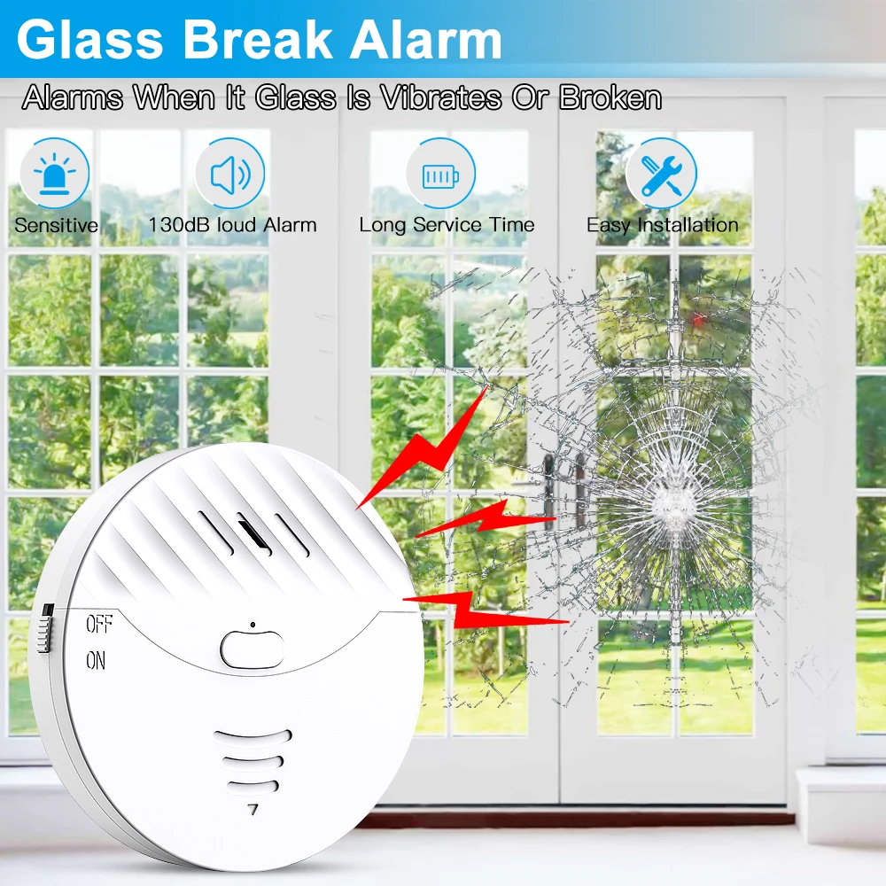 WSDCAM Wifi Tuya Smart Door And Window Vibration Sensor Alarm 130dB Glass Breakage Anti-theft Sensor For Home  Safety Protection