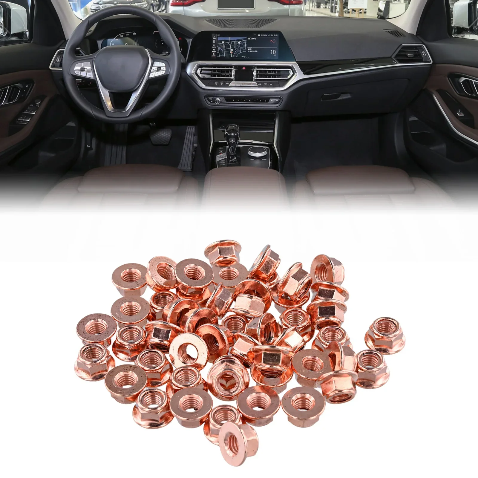 50PCS Car Exhaust Manifold Lock Nuts Copper Plated M8x1.25 For BMW Hexagonal Nut Metal Nuts Vehicles Tools Car Accessories