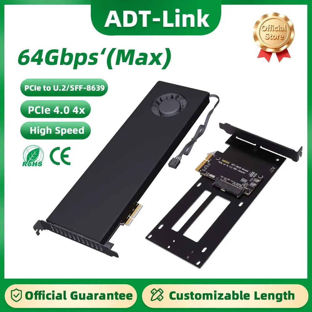 

ADT-Link R27A-BK3 PCIe 4.0 / 5.0 X4 To U.2 U.3 E1.S E3.S SSD Hard Disk Adapter with Stand Gen 4.0 4X To SFF-8639 Hard Drive SSD