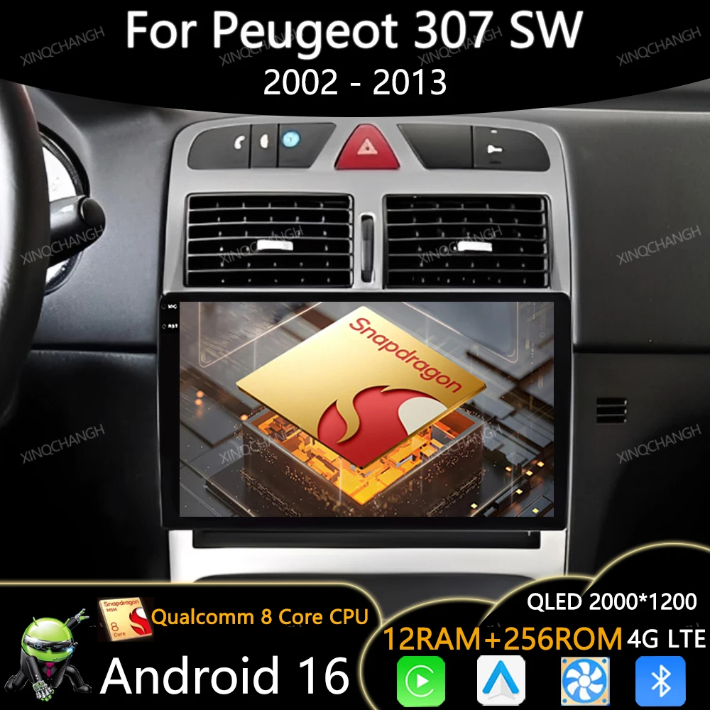 Android 16 Car Radio For Peugeot 307 307CC 307SW 2002 - 2013 BT Head Unit Carplay Auto Qualcomm Multimedia Video Player GPS 2DIN