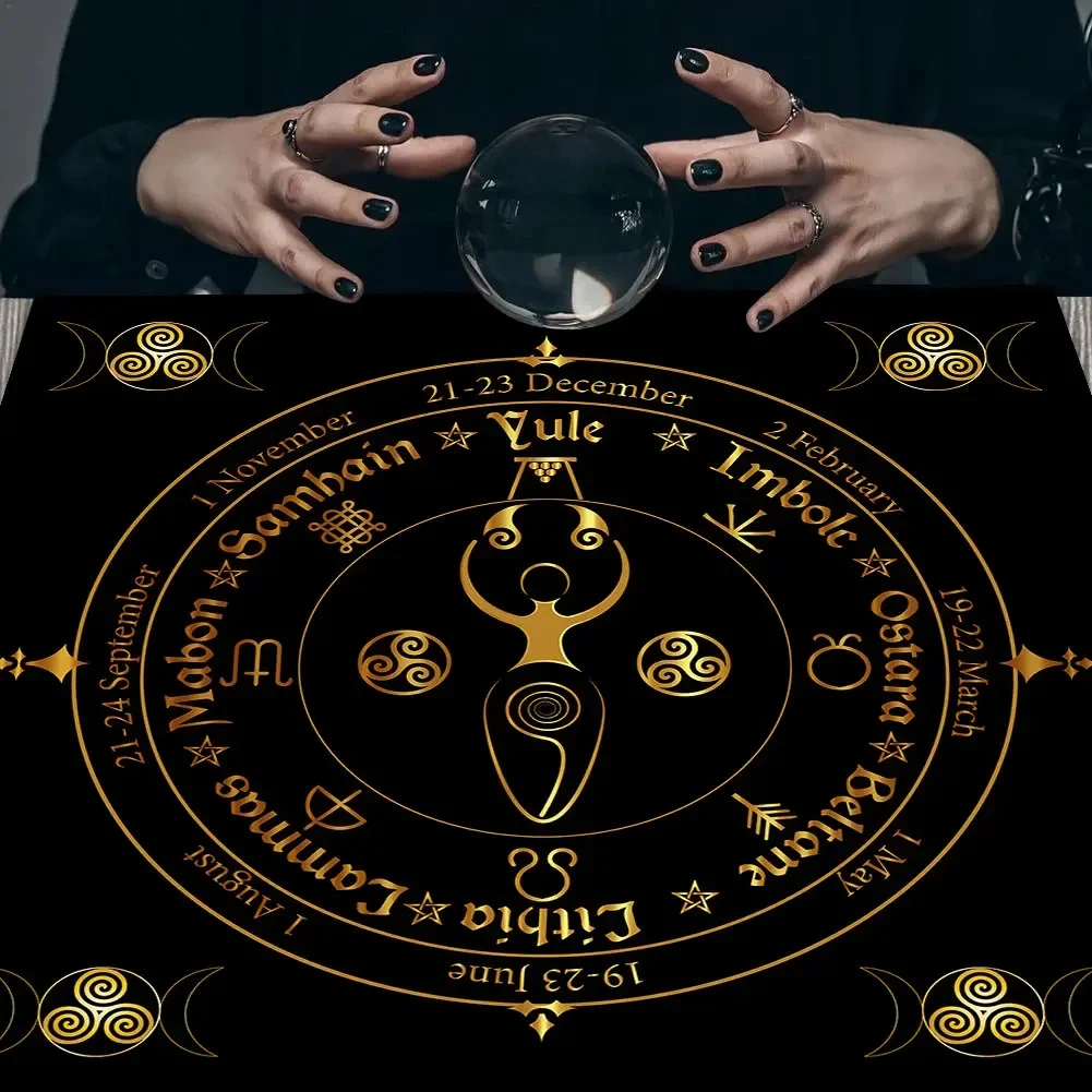 Psychedelic Starry Sky Tarot Tablecloth Altar Cloth Triple Moon Pentagrams Wheel Of The Zodiac Astrology Mandala Tarot Tapestry