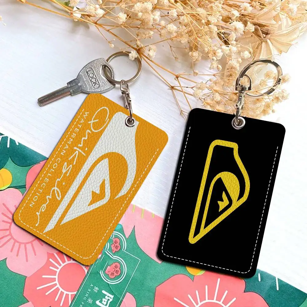 Porta-Cartões de Couro PU com Estampa Q-Quiksilver (1 Peça) e Chaveiro para Cartões de Acesso e Identificação