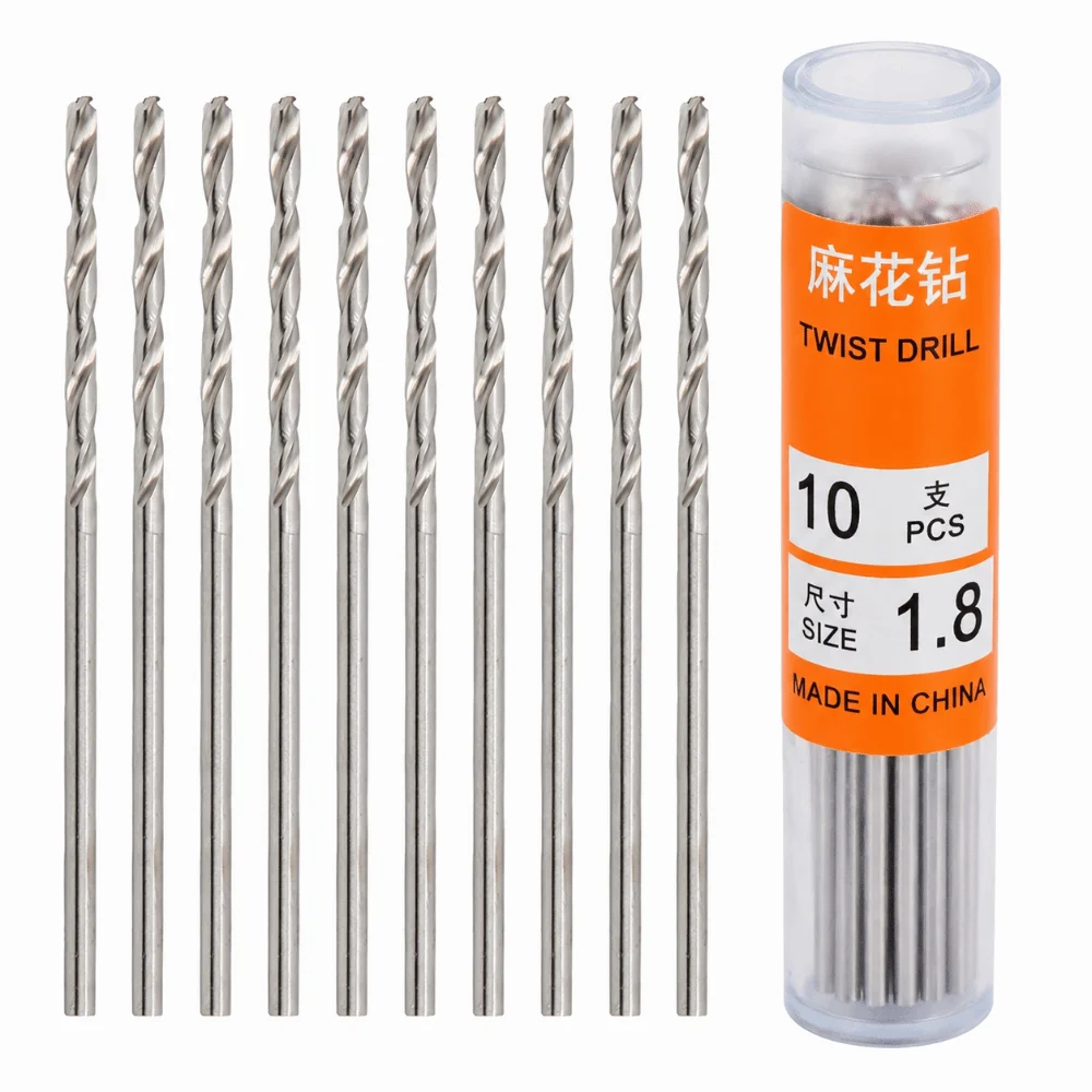 

10pcs Straight Shank Twist Drill Bit Small Size Micro Size Drill Bit Set 1.80mm Diameter/1.0mm Diameter