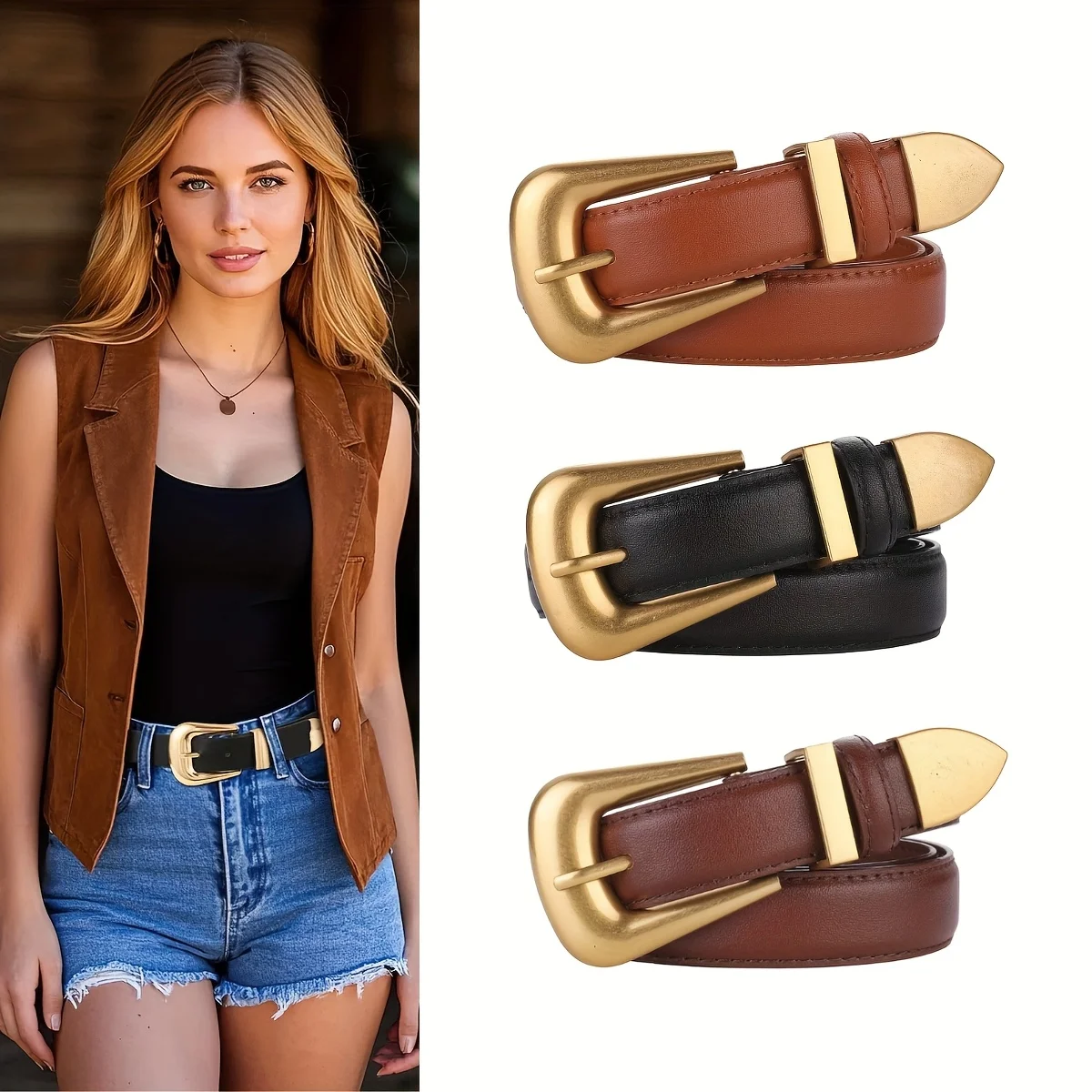 Sabuk Kulit Asli untuk Wanita Desain Simpul Fashion Sabuk Coklat Kasual untuk Mantel Blus Gaun