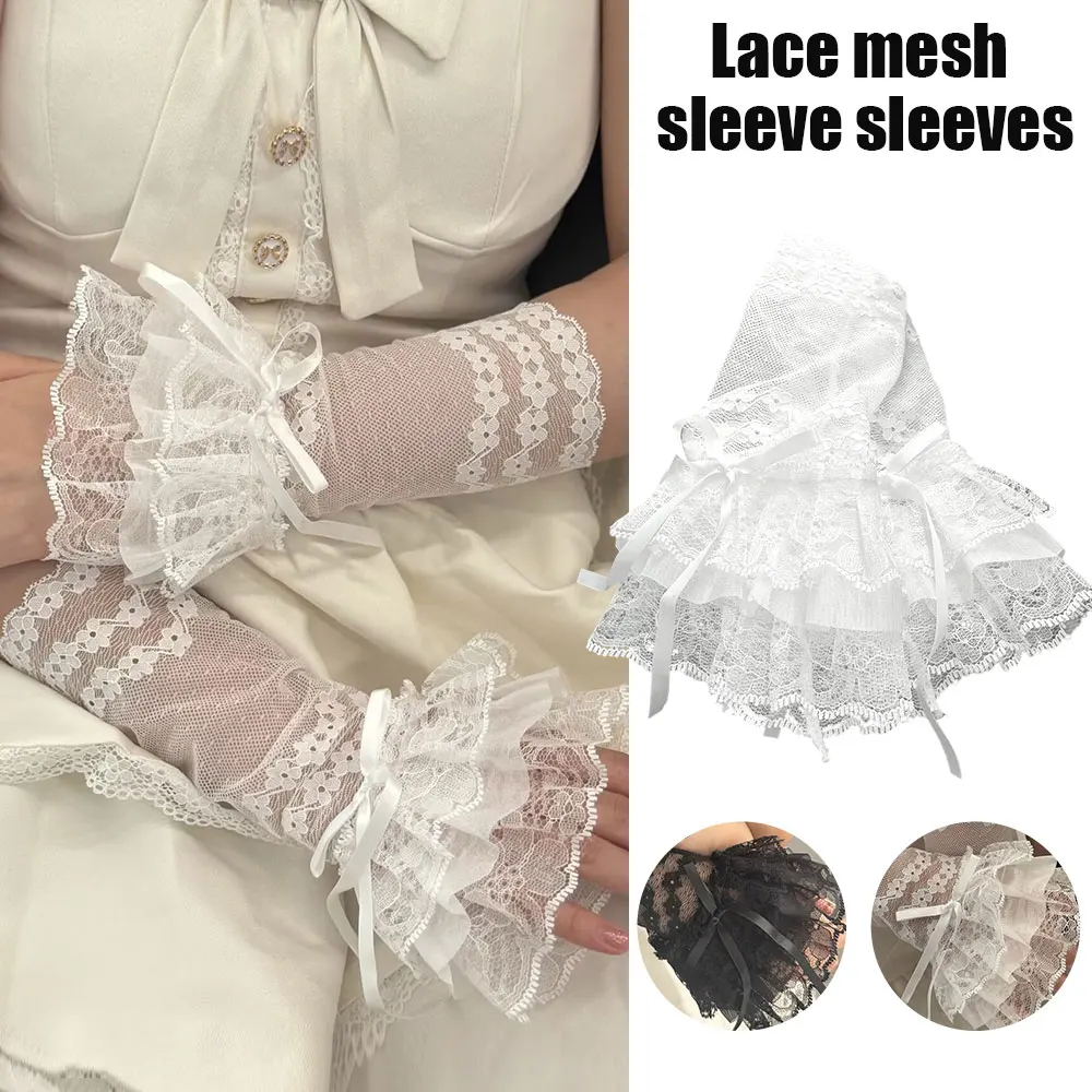 

Женские кружевные рукава-накладки (1 пара), вязаные рукава-имитация в стиле пэчворк для девочек, модные эластичные декоративные элементы для одежды в стиле Лолита, длинные перчатки из пряжи