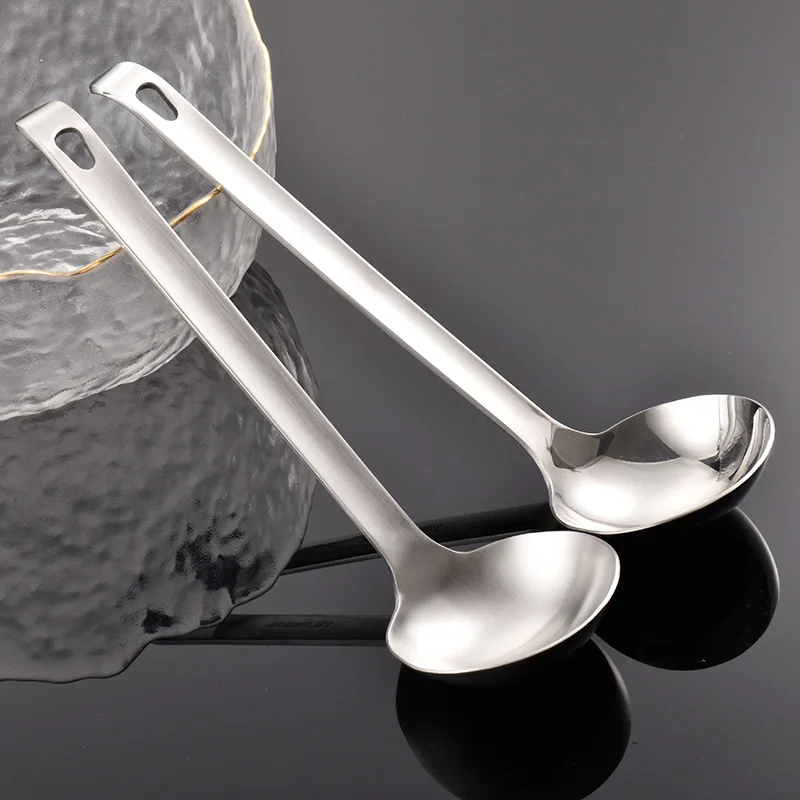 Golden Round Large Serving Spoon Stainless Steel Ramen Soup  Ladle Hot Pot Noodles Scoop Kitchen Long Handle Cooking Tablespoons