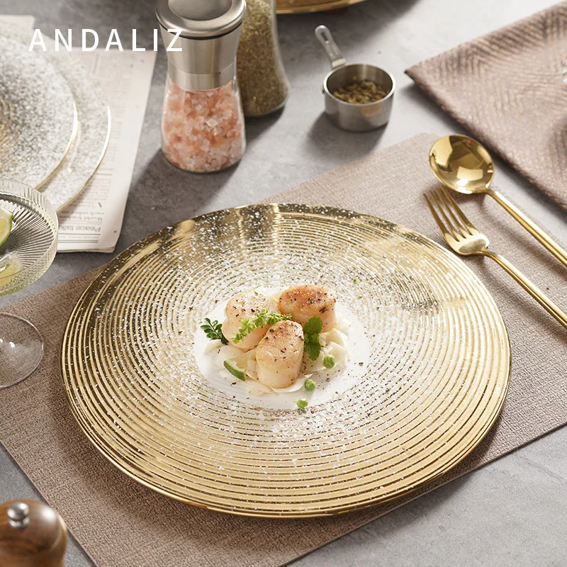 

Блестящая плоская тарелка в стиле вестерн, тарелка для стейка, керамическая посуда от 10 до 12 дюймов, тарелка для суши, креативная посуда