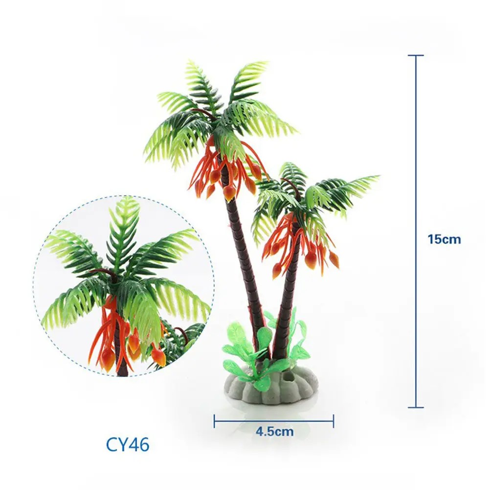 6pcs Realistic Artificial Coconut Palm Aquarium Plants with Weighted Base for Fish Tank Decoration