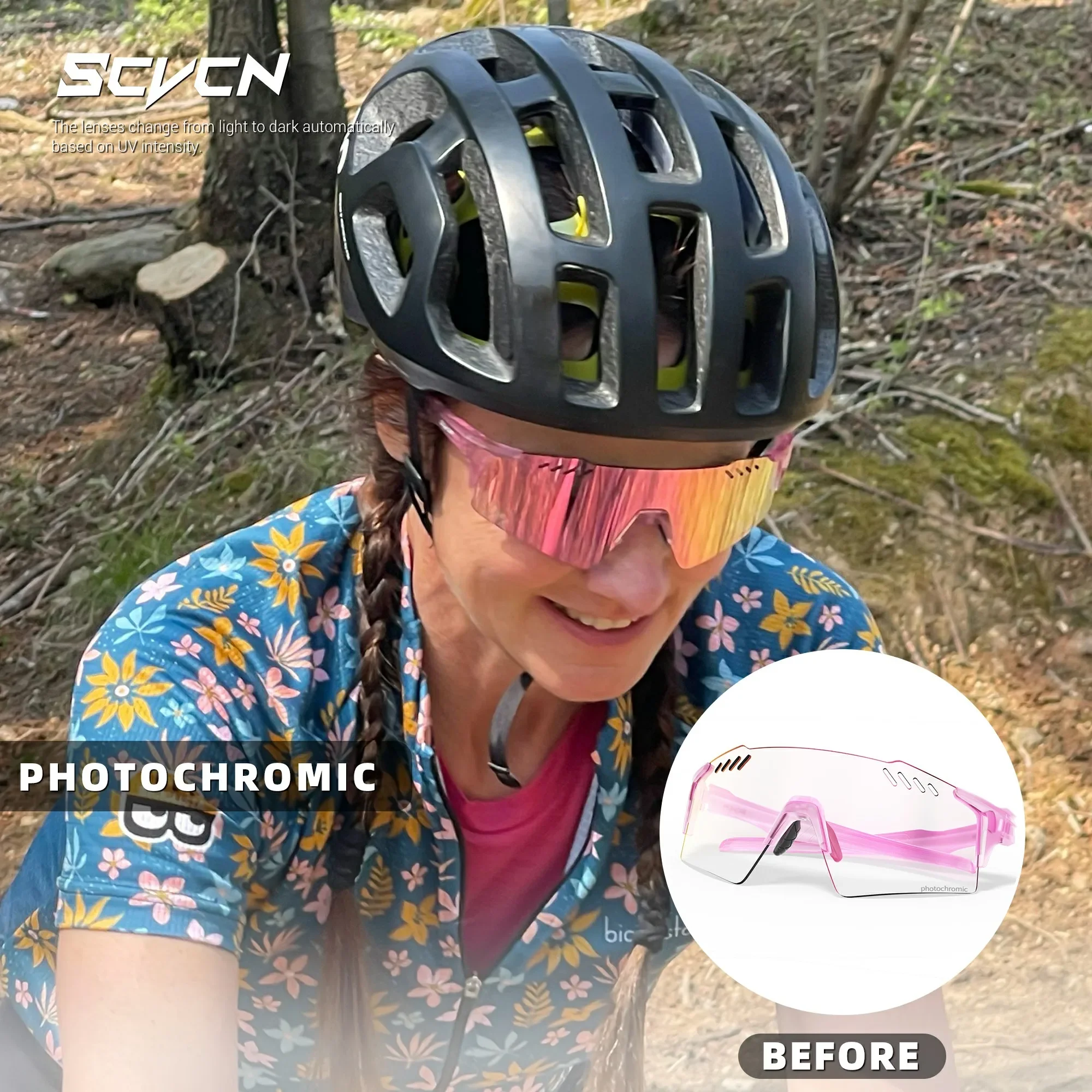 SCVCN New Outdoor Photochromic Cycling Sunglasses Sports Bike Cycling Glasses Man MTB Glasses Women Bicycle UV400 Protective