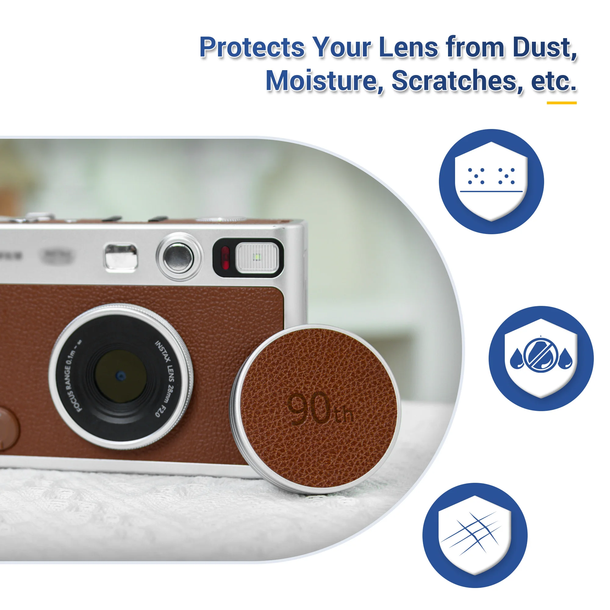 JJC غطاء عدسة جلدي ريترو لـ Instax Mini EVO سبائك الألومنيوم فوجي غطاء عدسة الكاميرا الفورية غطاء حماية ضد الغبار بني