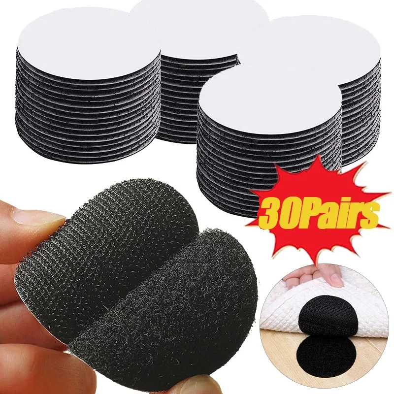 30 Pairs Double Sided Carpet Fixing Sticker Self-Adhesive Fastener Tape Hook And Loop Strips Home Floor Mats Anti Skid Grip Tape