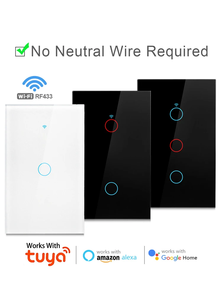 US WLAN Smart Wandschalter mit Touch-Sensor LED-Lichtschalter RF433 1/2/3/4-fach Kompatibel mit Tuya Smart Home APP Alexa Google Home
