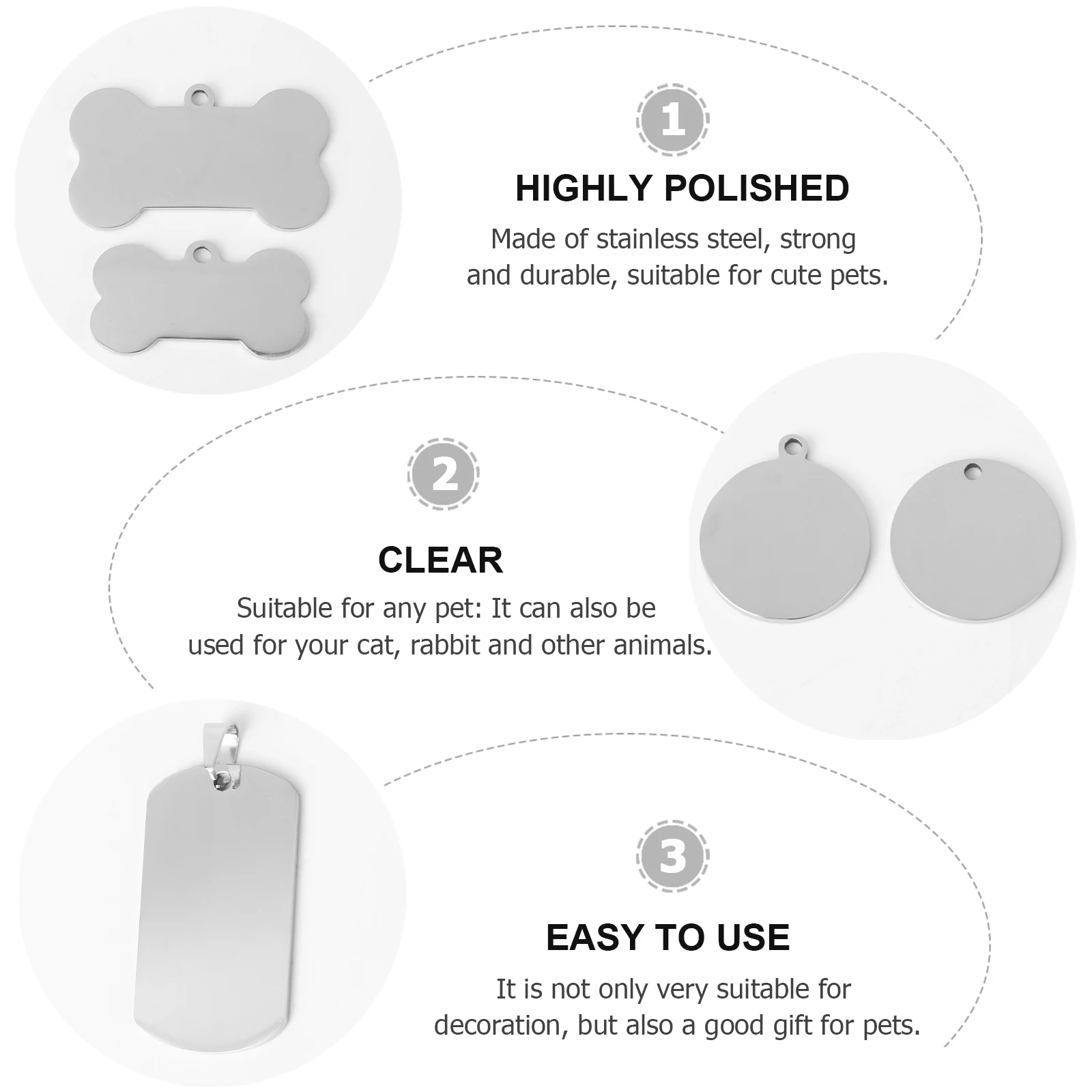 

24pcs Stainless Steel Pet Tags Blank Pendants For Engraving Stamping Charms Jewelry Making Dog Cat Tag Supplies Durable