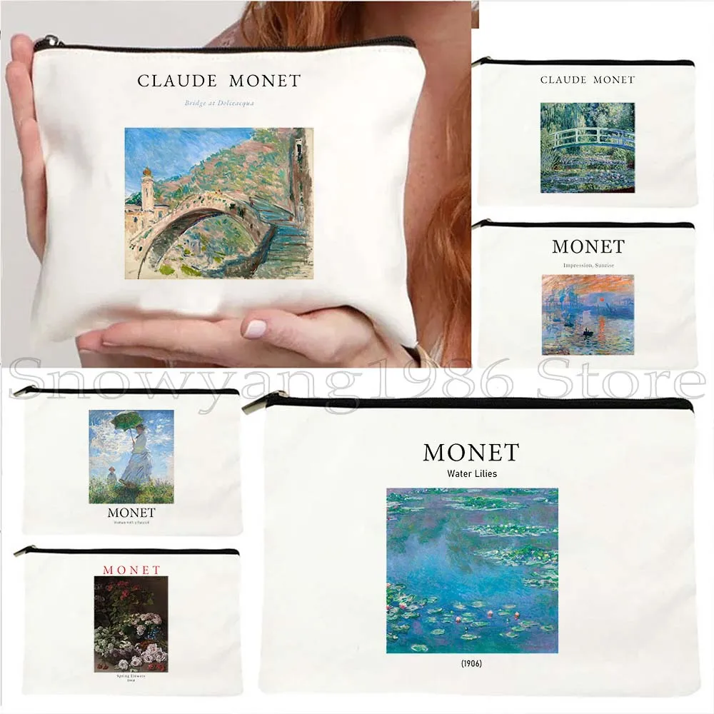 

Claude Monet Water Lilies Garden Landscape Painting Gifts Canvas Cosmetic Bag Makeup Lipstick Travel Storage Pouch Pencil Case