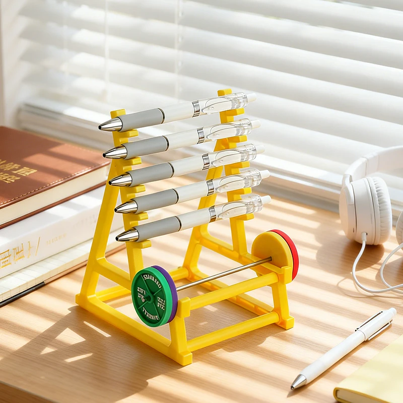 Creative Barbell Rack Shaped Pen Holder Funny Weightlifting Themed Stationery Organizer for Desk Storage and Aesthetic Home Offi