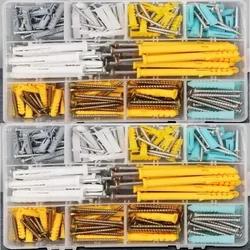 220PCS Plastic Self Drilling Ribbed Drywall and Wall Anchors with Screws Kit Wall Plug Anchor Expansion Bolt Pipe Column