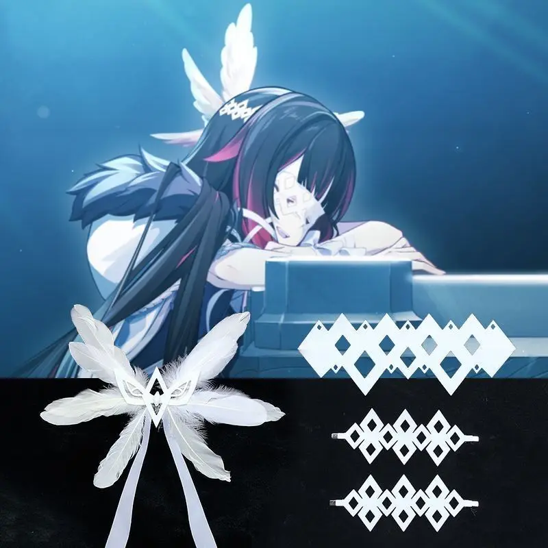 

Columbina Damselette Cosplay Game Genshin Impact White Feather Headdress Eye Mask Role Play Props Accessories for Women