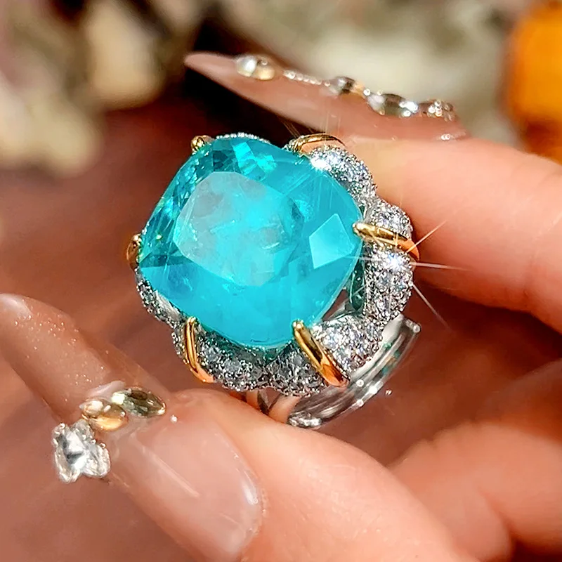 

High-end Crystal Square Ring For Lady Wedding Accessories Shiny Stones Luxury Ring Women Jewelry Set Gift For Lover