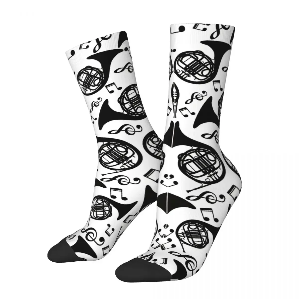 

Hip Hop Retro French Horn Crazy Men's Socks Music Notes Unisex Harajuku Pattern Printed Novelty Happy Crew Sock Boys Gift