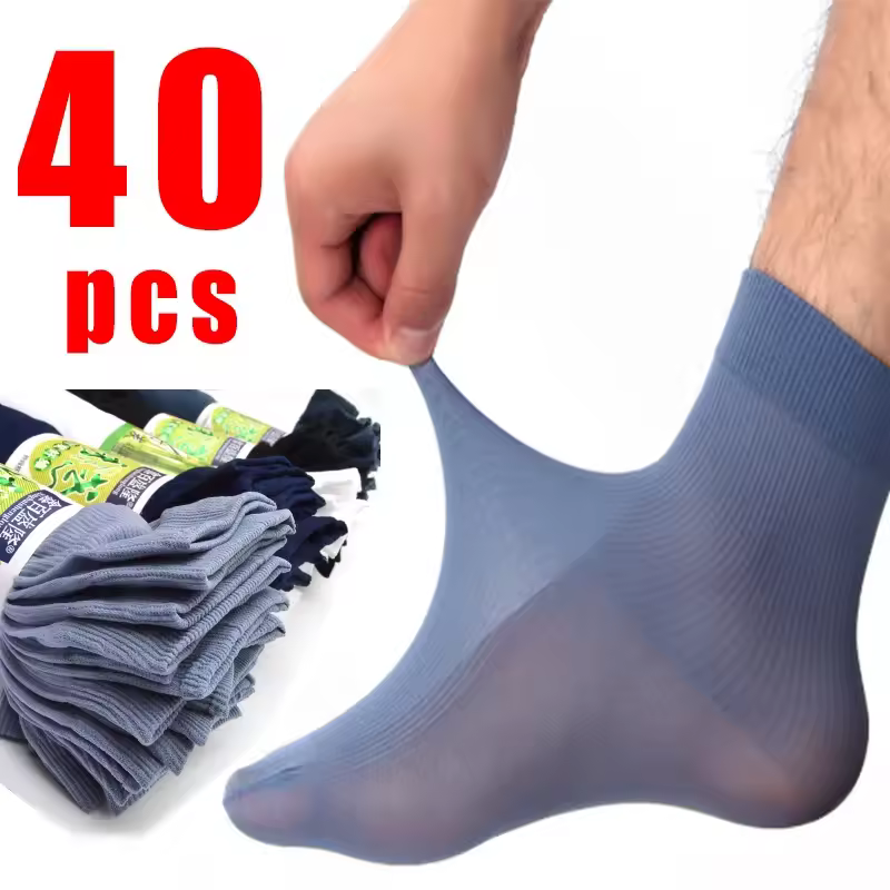 20 Pairs Men Socks Bamboo Fiber Short Socks Thin Elastic Silky Sock Stockings Mens Spring Summer Autumn Breathable RootlessThin