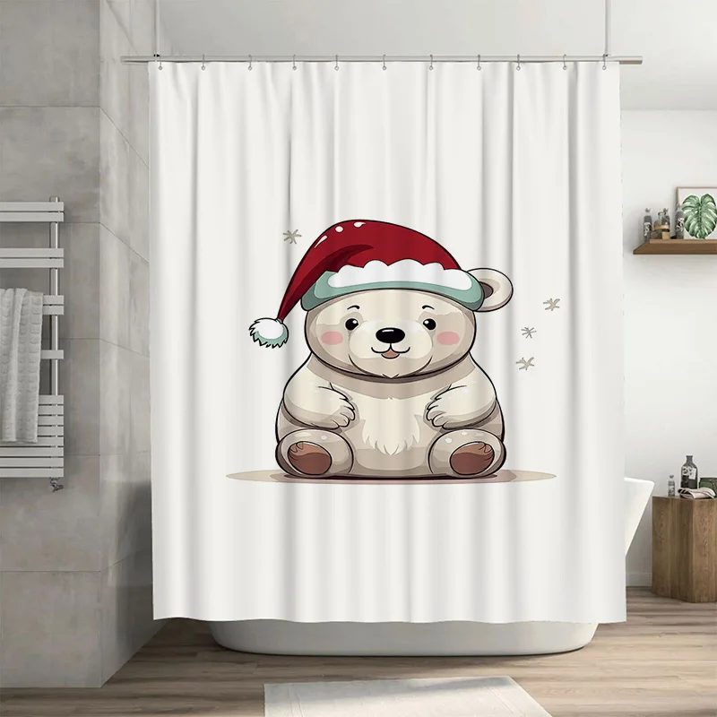 

TuniuCute белый медведь Рождественская занавеска для душа в ванной комнате Праздничный праздничный декор Водонепроницаемый тканевый фон для ванны