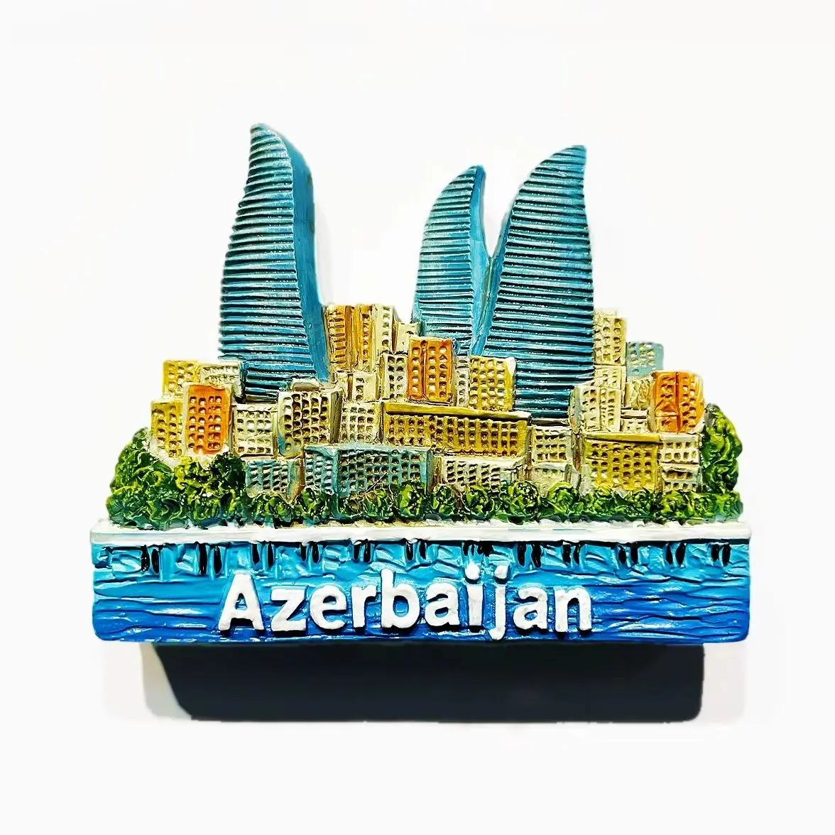 Baku Flame Towers Azerbaijan Resin Fridge Magnet Travel Souvenir,3D Hand Painted Home Decor Collectible Gift