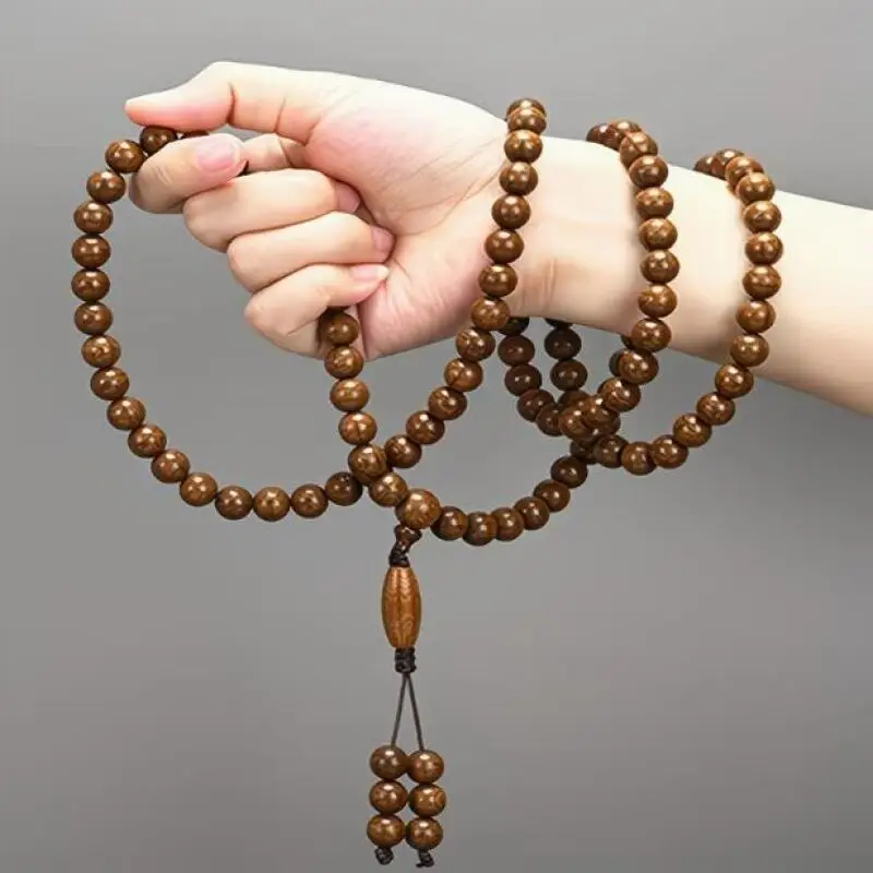 A 108-Bead Sandalwood Prayer Bead Bracelet, Made of High-Quality Natural Wood, Is Perfect for Christmas and Also Fits Perfectly