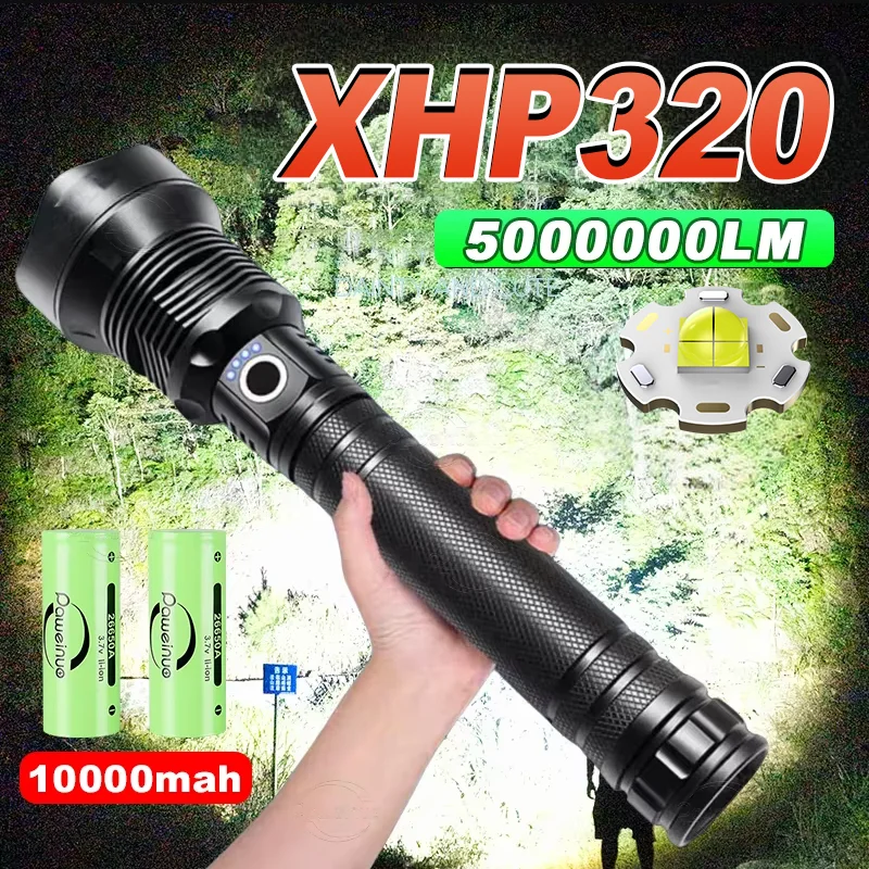 

XHP320 Strong Light Flashlight 500000LM Powerful LED Torch Rechargeable 18650 Flashlights Zoom Outdoor Camping Tactical Lantren